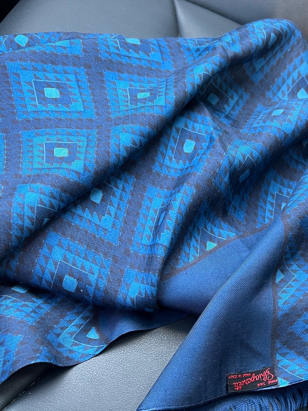 Schiaparelli Blue mid century Geometric Silk Scarf